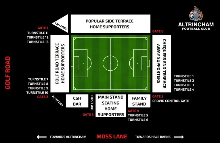Bản đồ sơ đồ chỗ ngồi sân J Davidson Stadium (Moss Lane) của Altrincham FC