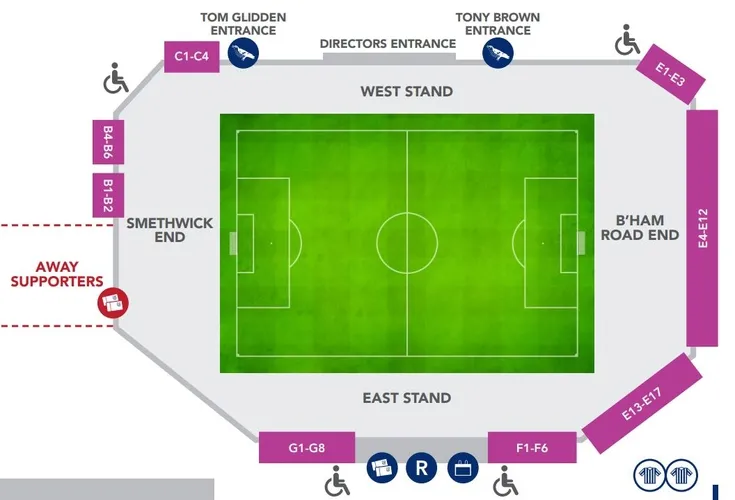 Bản đồ sơ đồ chỗ ngồi sân The Hawthorns, hướng dẫn vị trí khán đài cho người hâm mộ West Bromwich Albion