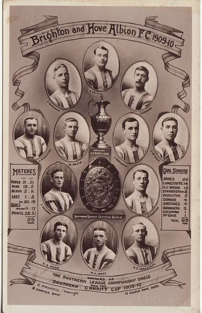 Bưu thiếp kỷ niệm Brighton &amp; Hove Albion FC, vinh danh chức vô địch Southern League mùa 1909-1910