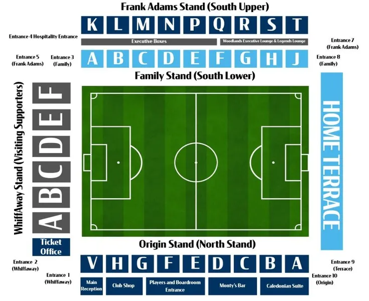 Sơ đồ bố trí chỗ ngồi chi tiết sân vận động Adams Park năm 2024, hướng dẫn người hâm mộ tìm vị trí lý tưởng
