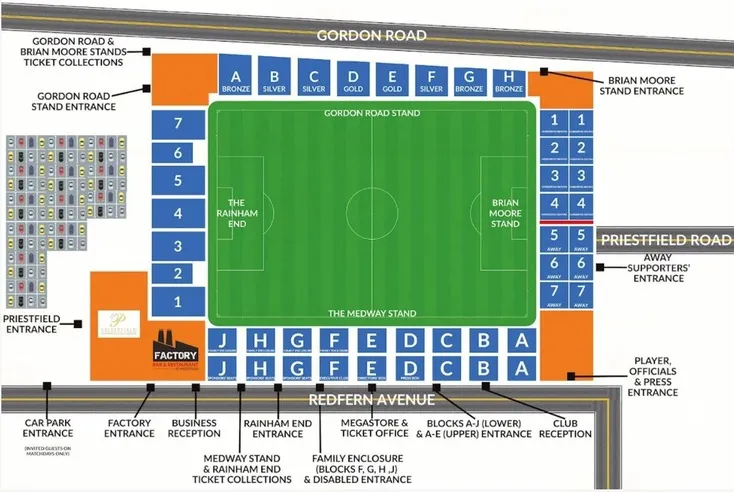 Sơ đồ bố trí chỗ ngồi sân vận động Priestfield