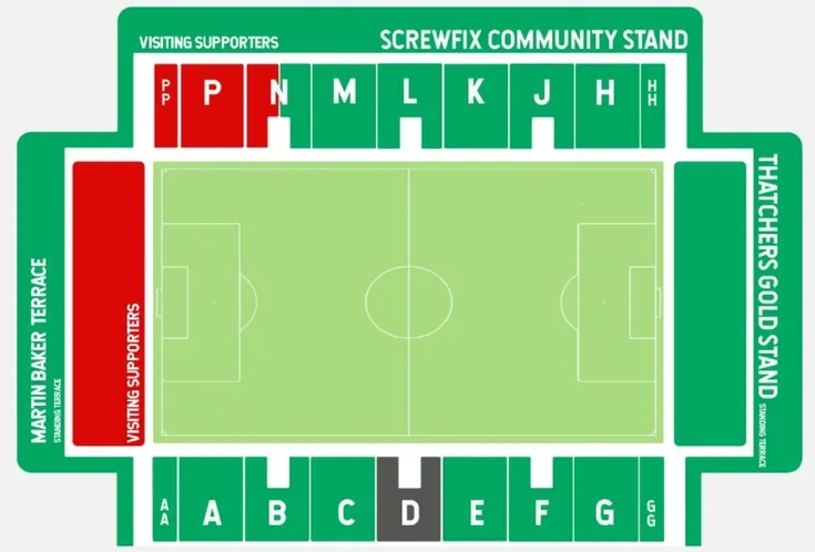 Sơ đồ chi tiết sân vận động Huish Park, Yeovil Town FC