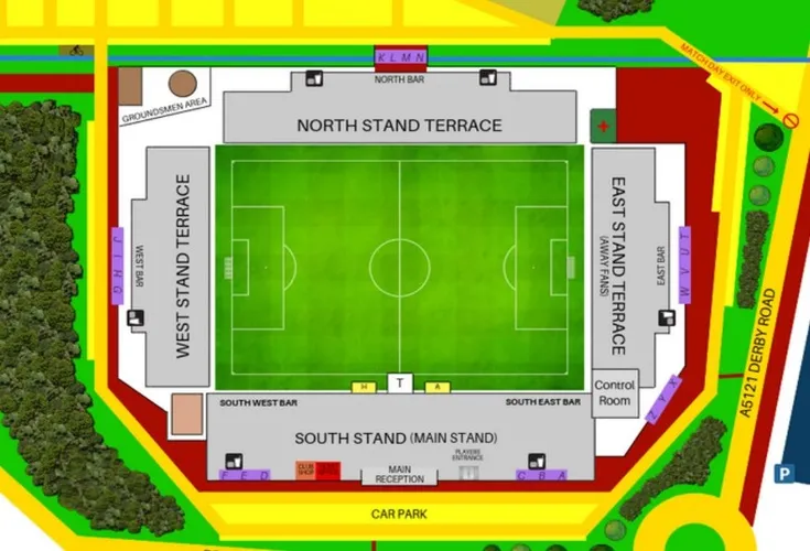 Sơ đồ chi tiết sân vận động Pirelli Stadium, chỉ dẫn các khu vực khán đài và tiện ích