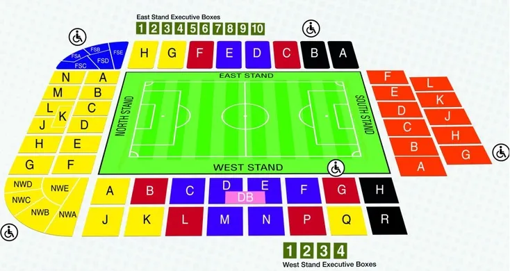 Sơ đồ chỗ ngồi chi tiết sân The Valley, sân nhà Charlton Athletic FC