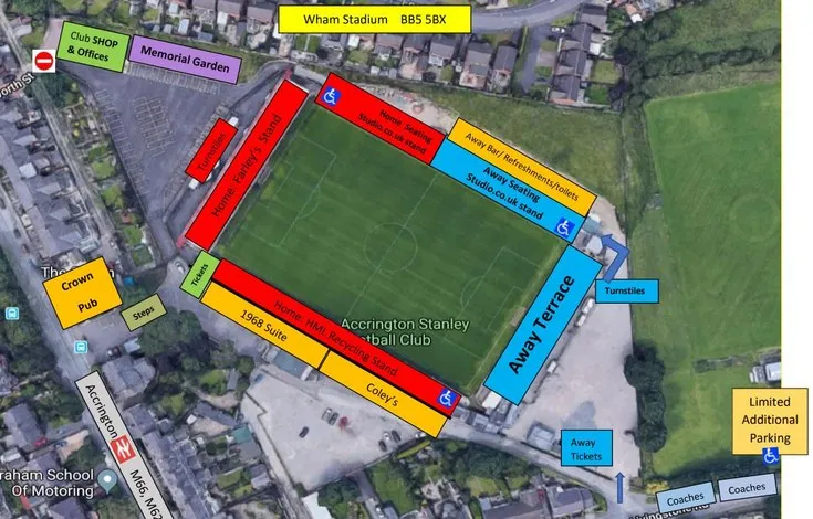Sơ đồ chỗ ngồi chi tiết sân vận động Accrington Stanley, hướng dẫn vị trí các khán đài