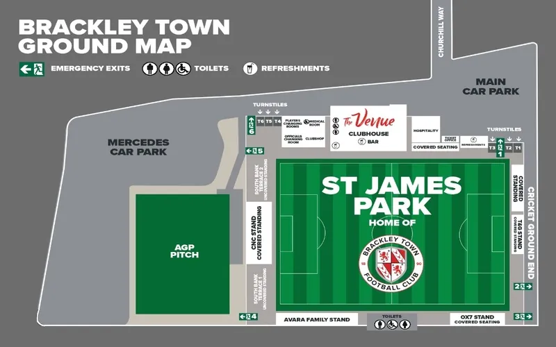 Sơ đồ chỗ ngồi sân vận động St James Park Brackley, bố cục thân thiện
